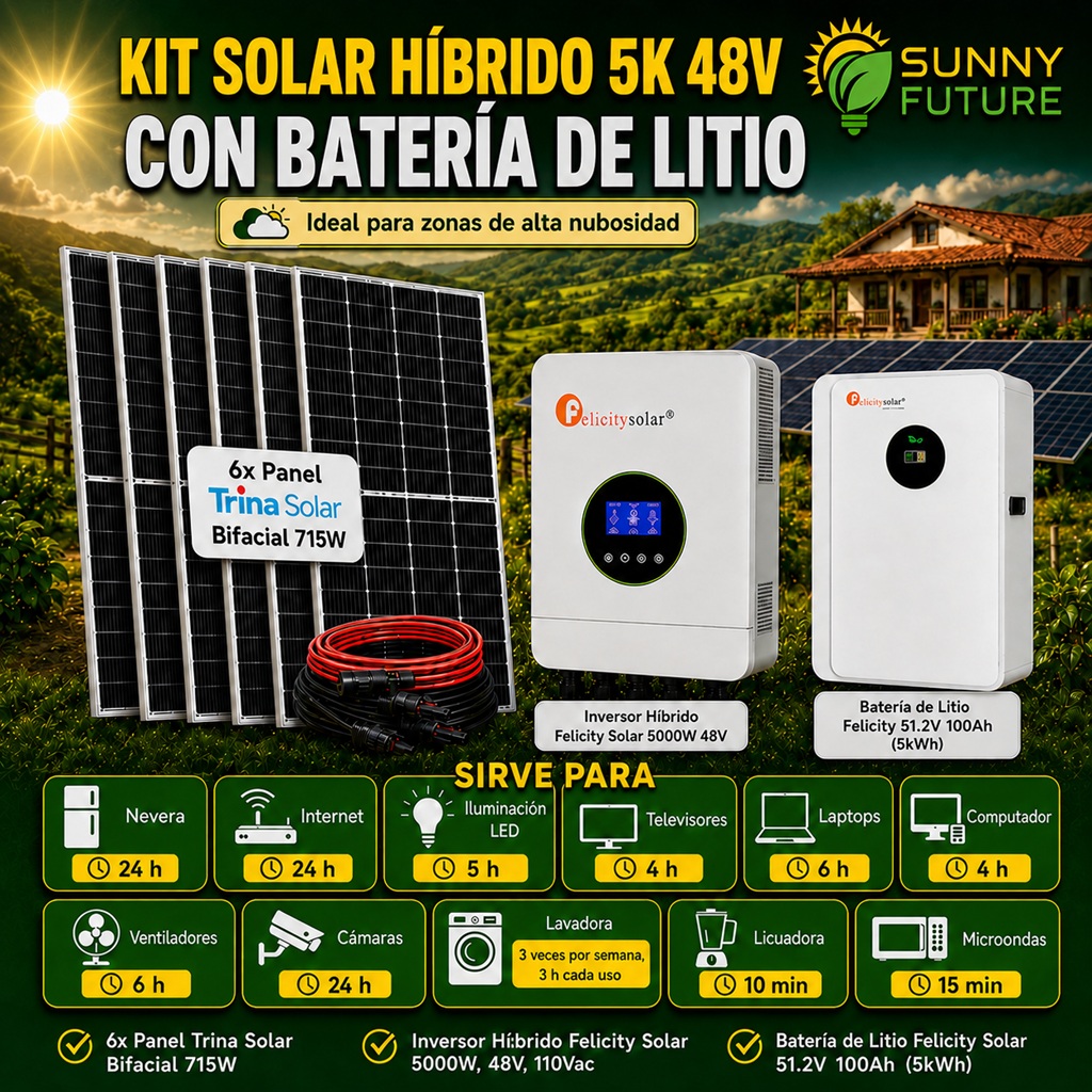 Kit Solar 5K 48V con Batería de Litio